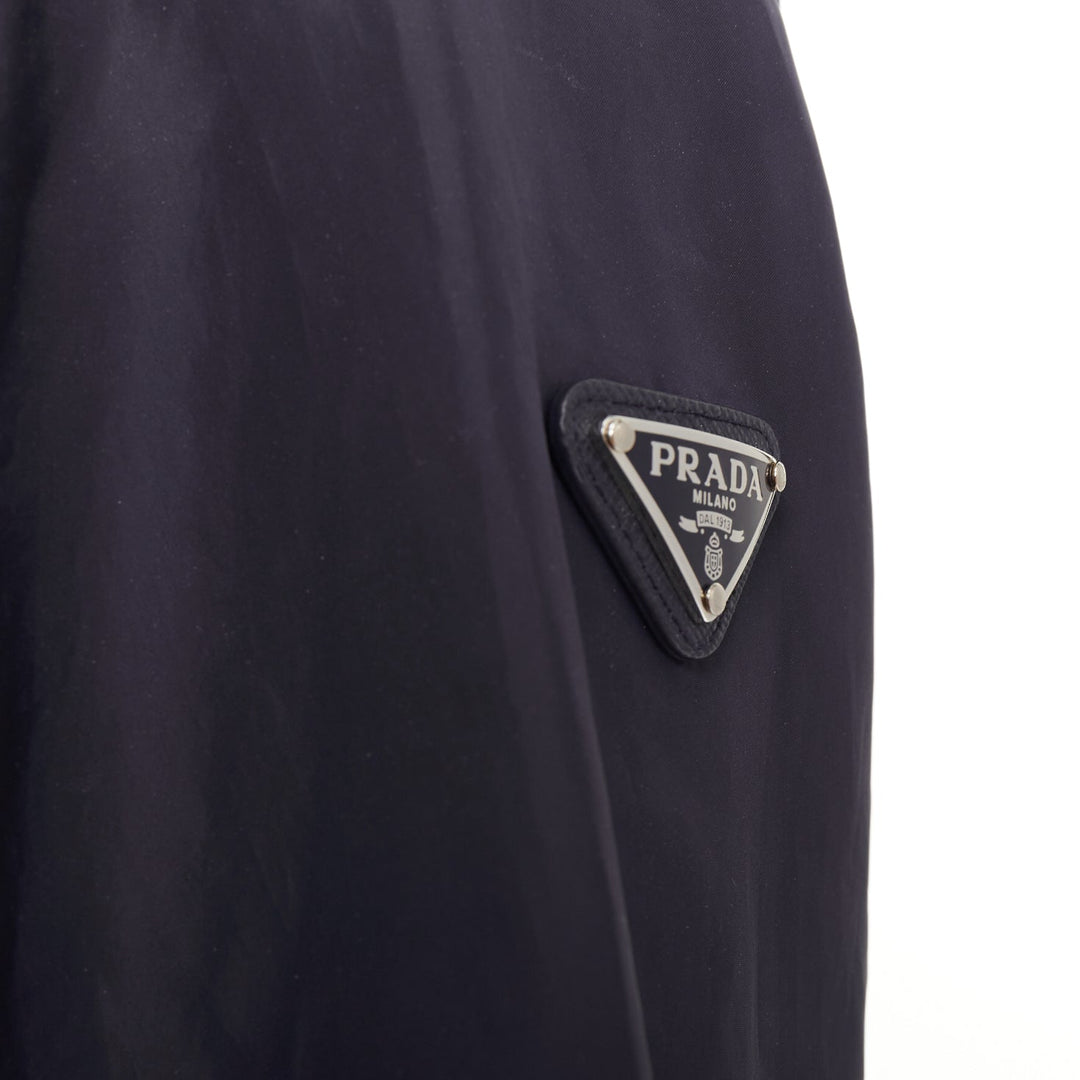 PRADA 2021 Re Nylon navy drawstring hooded zip up utility jacket IT40 S