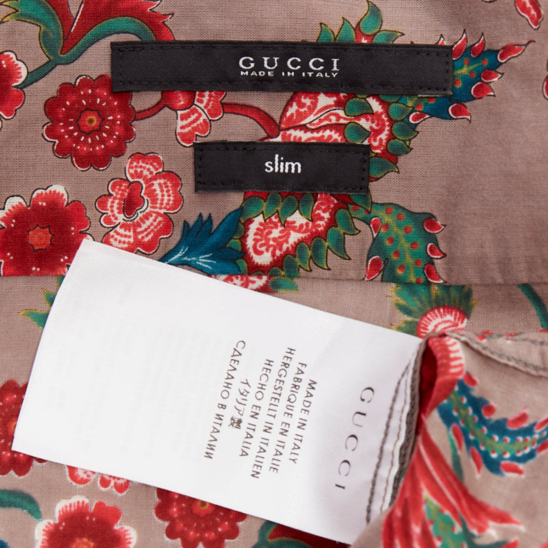GUCCI 2013 Chintz red brown floral cotton button down shirt EU41 XL
