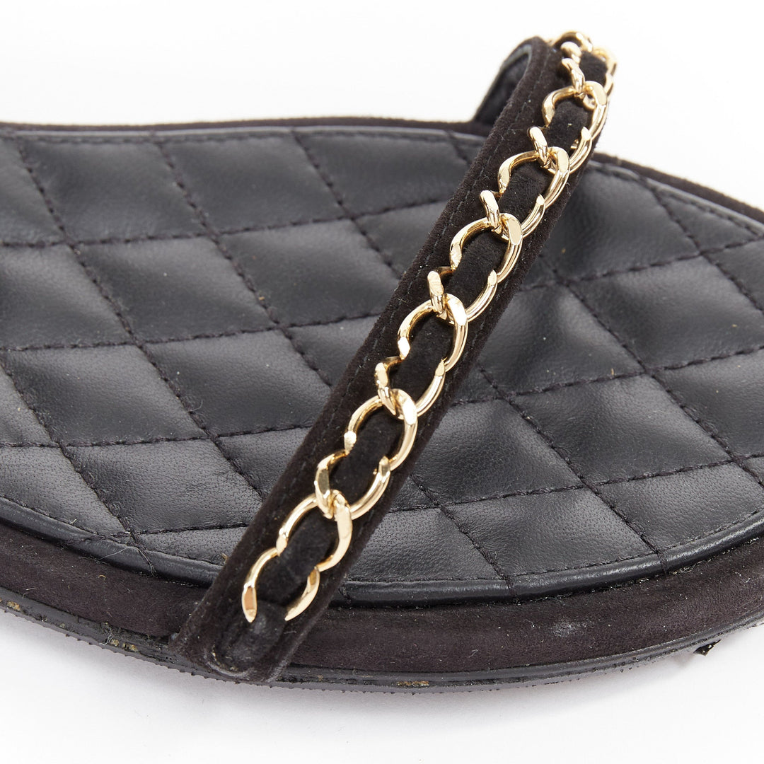 CHANEL 2017 braided suede chain CC logo open toe slip on flat sandals EU37C