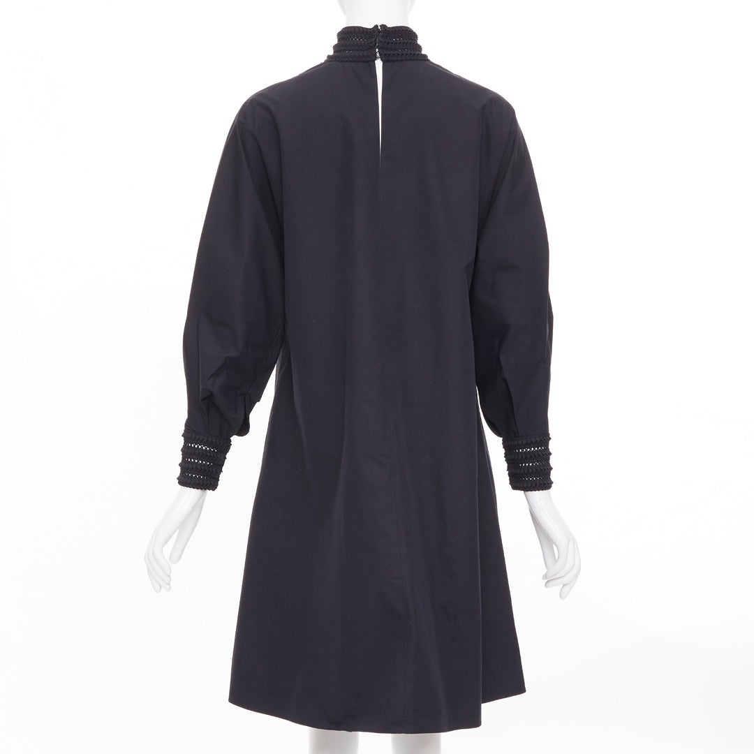 FENDI 2019 Tribute black smocked embroidered eyelet balloon sleeve dress IT38 S