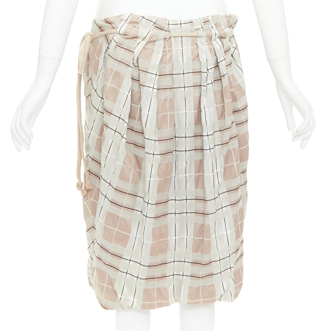 MARNI light green khaki checked rope tie waist drop waist skirt IT38 XS