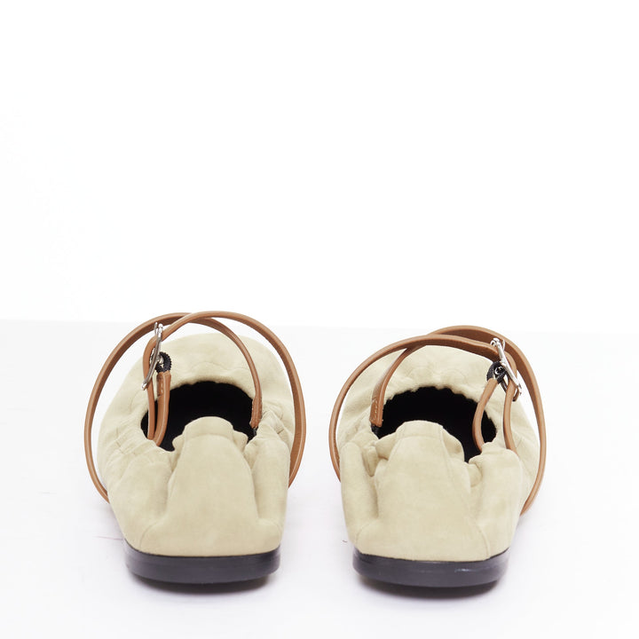 HERMES 2024 Jolly brown suede goatskin brown straps Maryjane ballet flats EU36.5