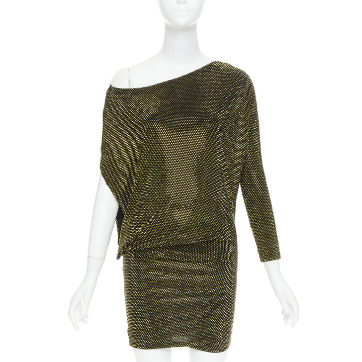 ALEXANDRE VAUTHIER black gold strass crystal asymmetric one shoulder mini dress
