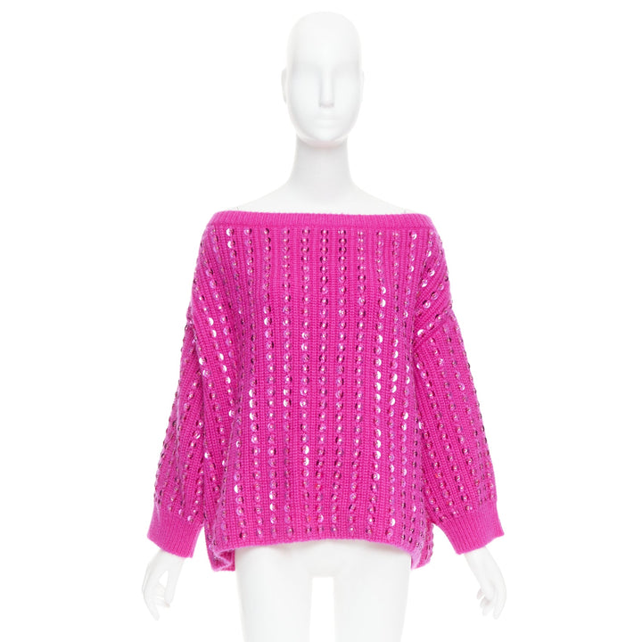 VALENTINO 2022 Pier Paolo Piccioli hot pink mohair blend jewel sweater S