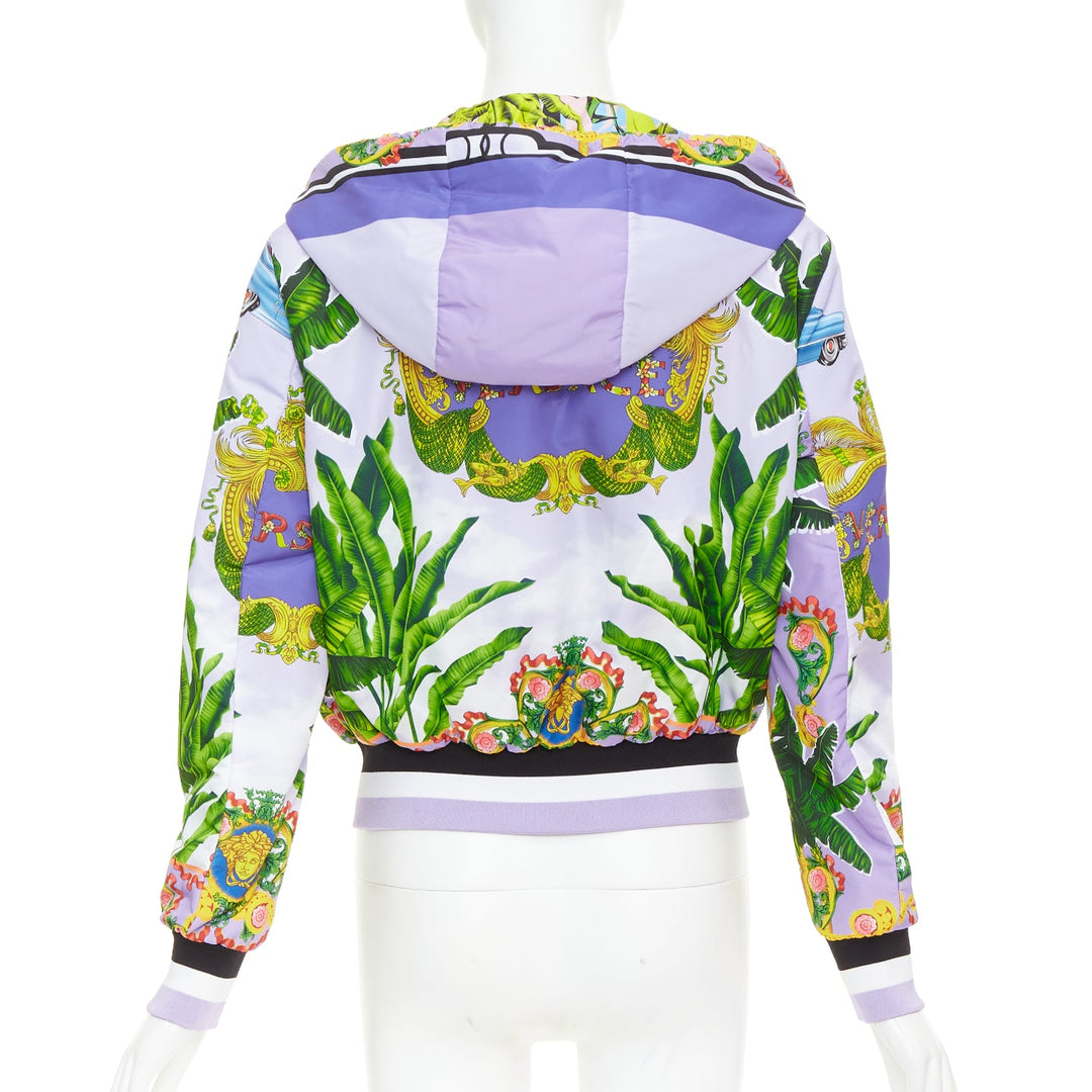 VERSACE 2018 Garden print Reversible lilac tropical print nylon jacket IT40 S
