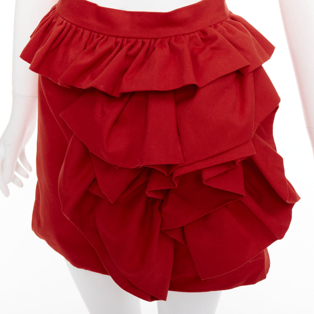 LOU LOU red cotton twill ruffle front high waisted mini skirt XS