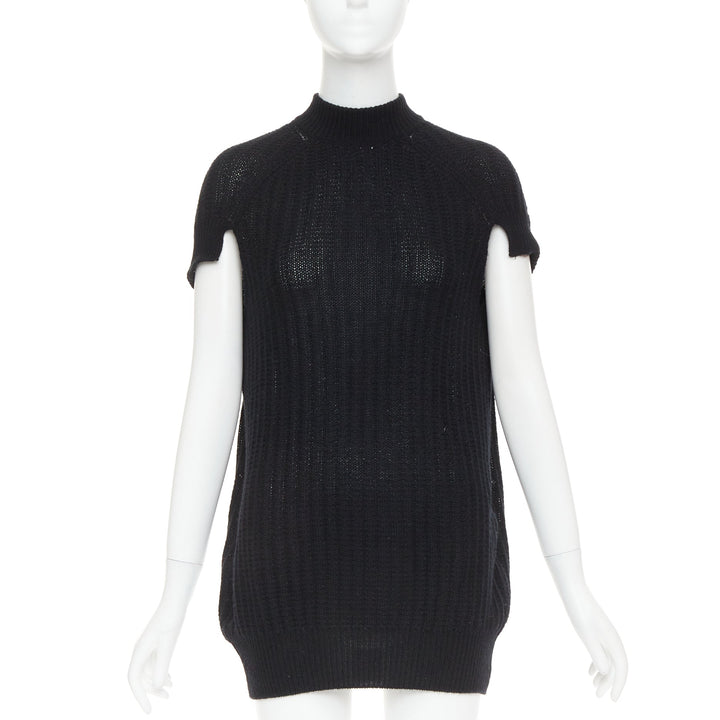 PRADA 100% cashmere black ribbed mock neck cap sleeve sweater vest IT36 XXS