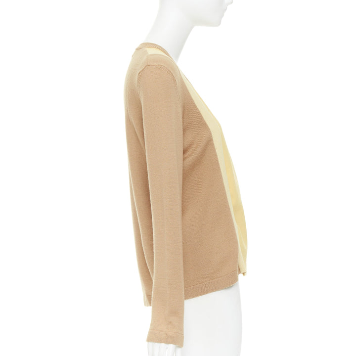 MARNI yellow beige tan virgin wool blend colorblock panel V neck sweater IT42 M