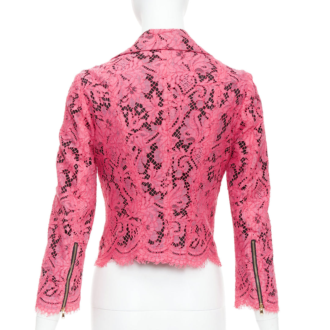 MSGM pink cotton blend lace side zip cropped biker jacket IT40 S