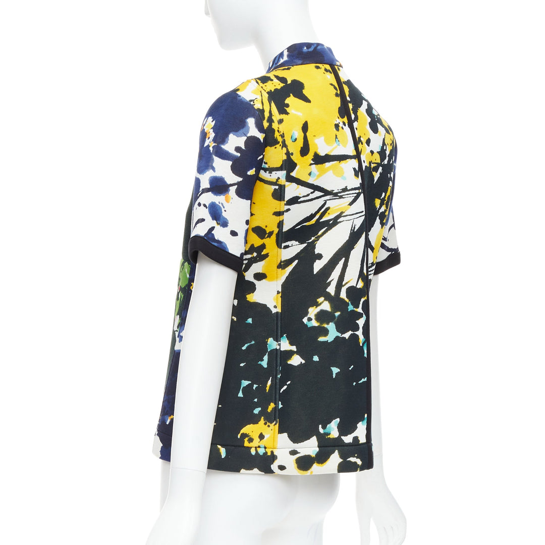 MARNI multicolor paint print scuba leather zip short sleeve coat IT42 M