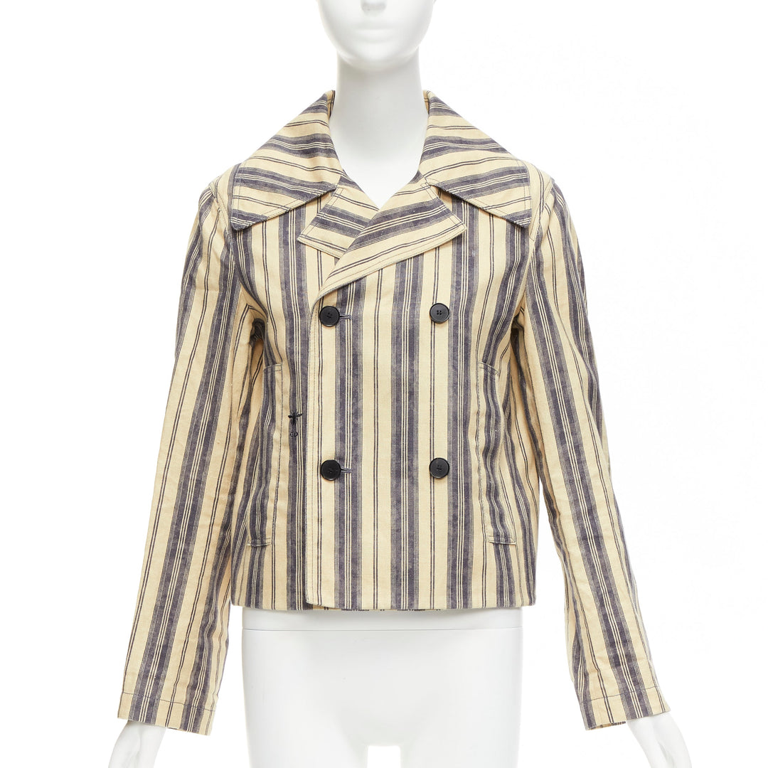 CHRISTIAN DIOR 2020 Runway beige striped linen double breasted blazer FR36 S