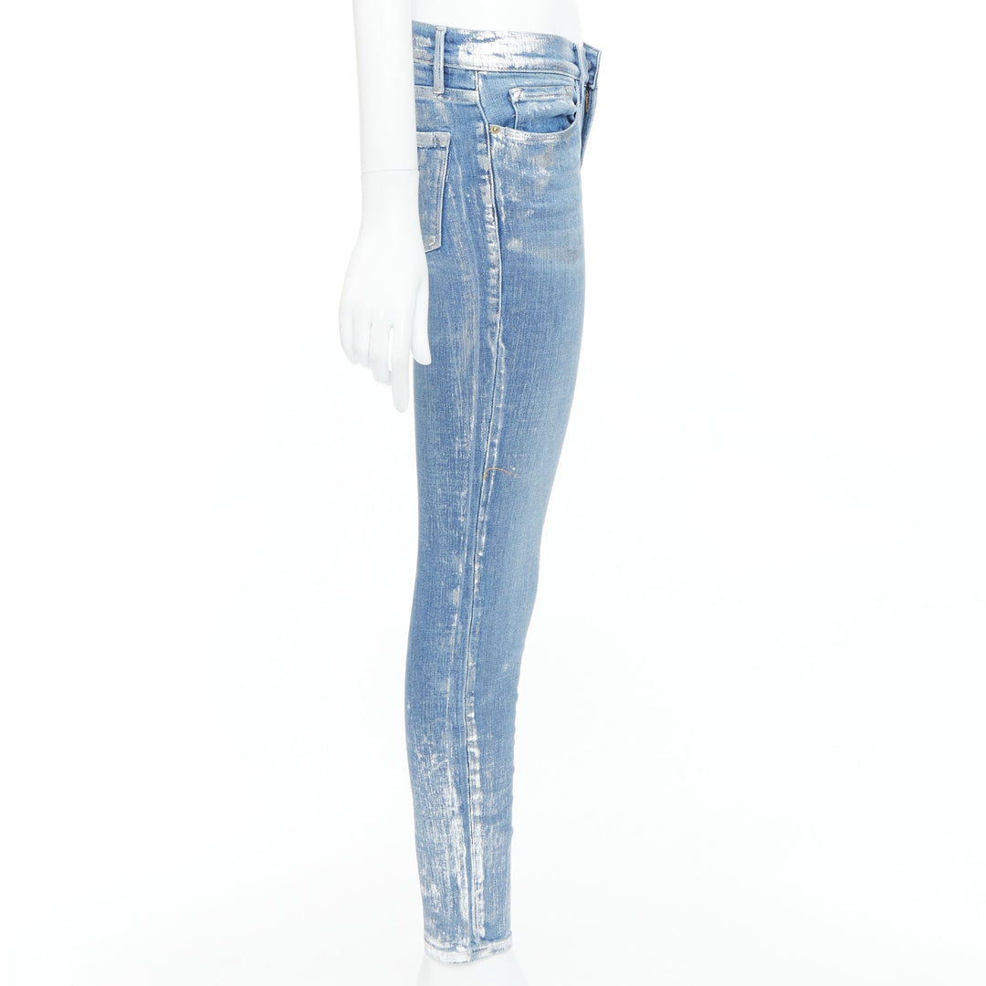 FRAME Le Skinny de Jeanne metallic silver coated blue jeans 25"