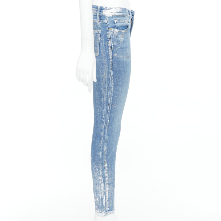 FRAME Le Skinny de Jeanne metallic silver coated blue jeans 25"