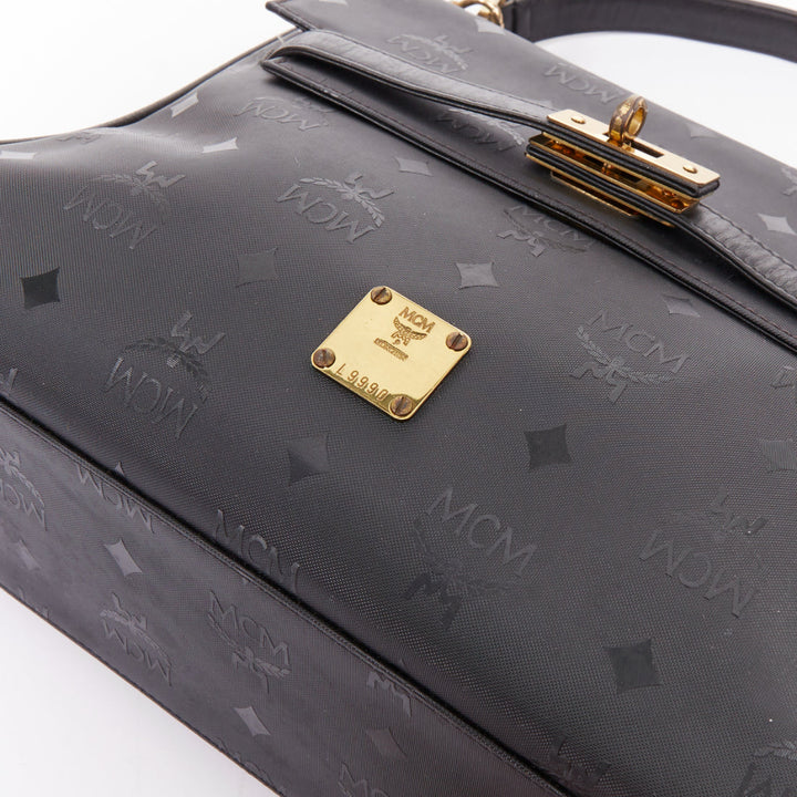 MCM Vintage Kelly black Visetos  monogram nylon leather trim GHW turnlock bag