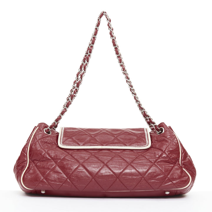 CHANEL East West Accordion Flap red Bordeaux silver chain flap bag
