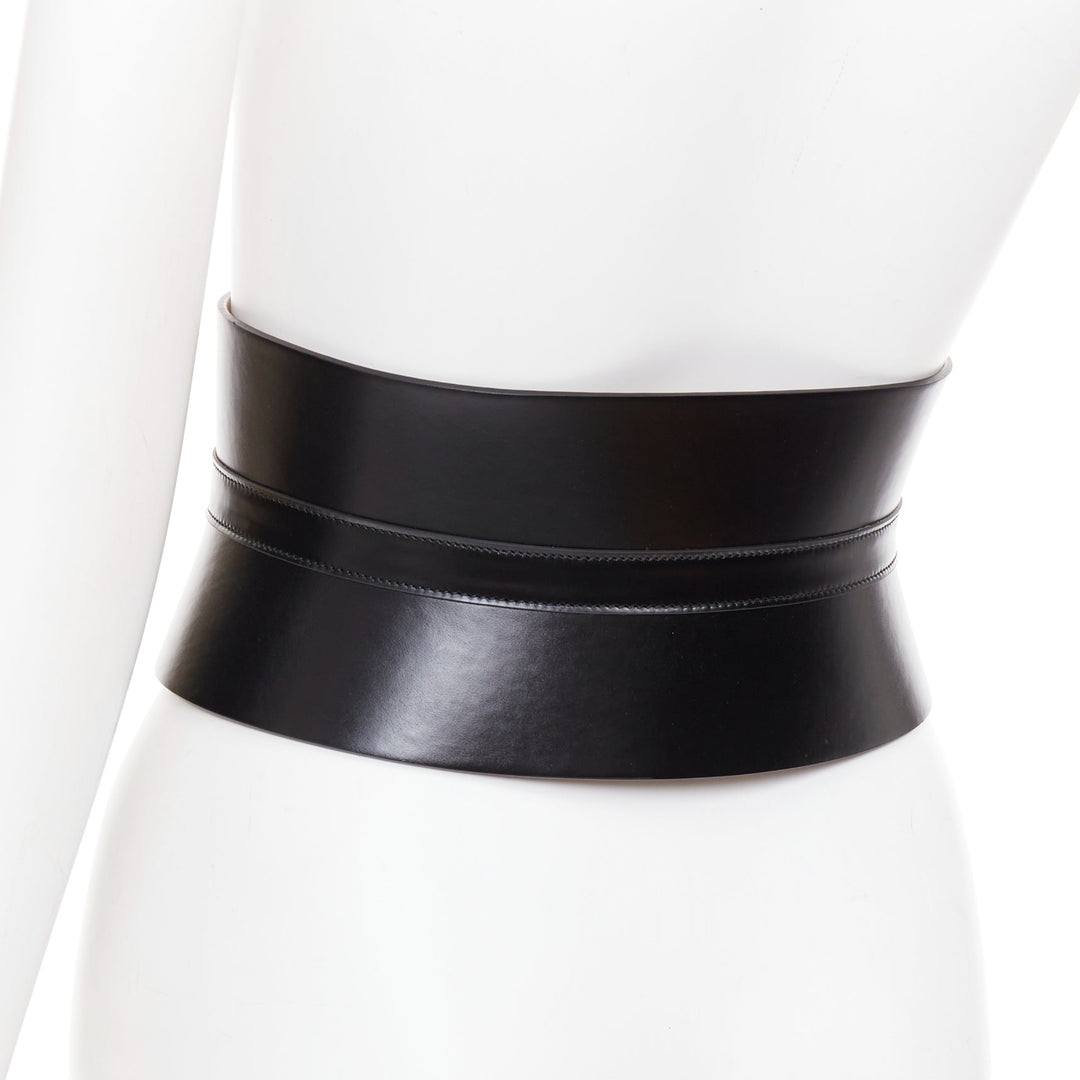 ALAIA black leather slim closure wide statement corset cinch belt 65cm