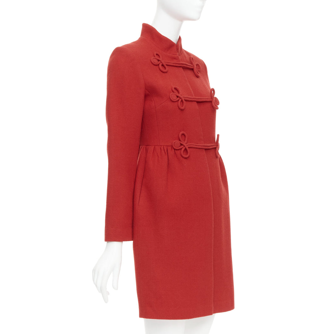 VALENTINO red wool Chinoiserie knot button double breasted coat IT38 XS