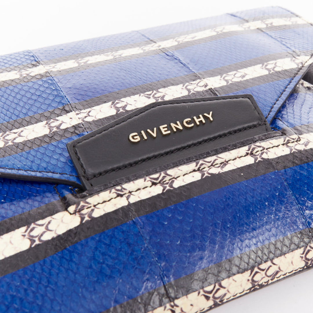 GIVENCHY Antigona Envelope blue striped elaphe scaled leather flap clutch bag