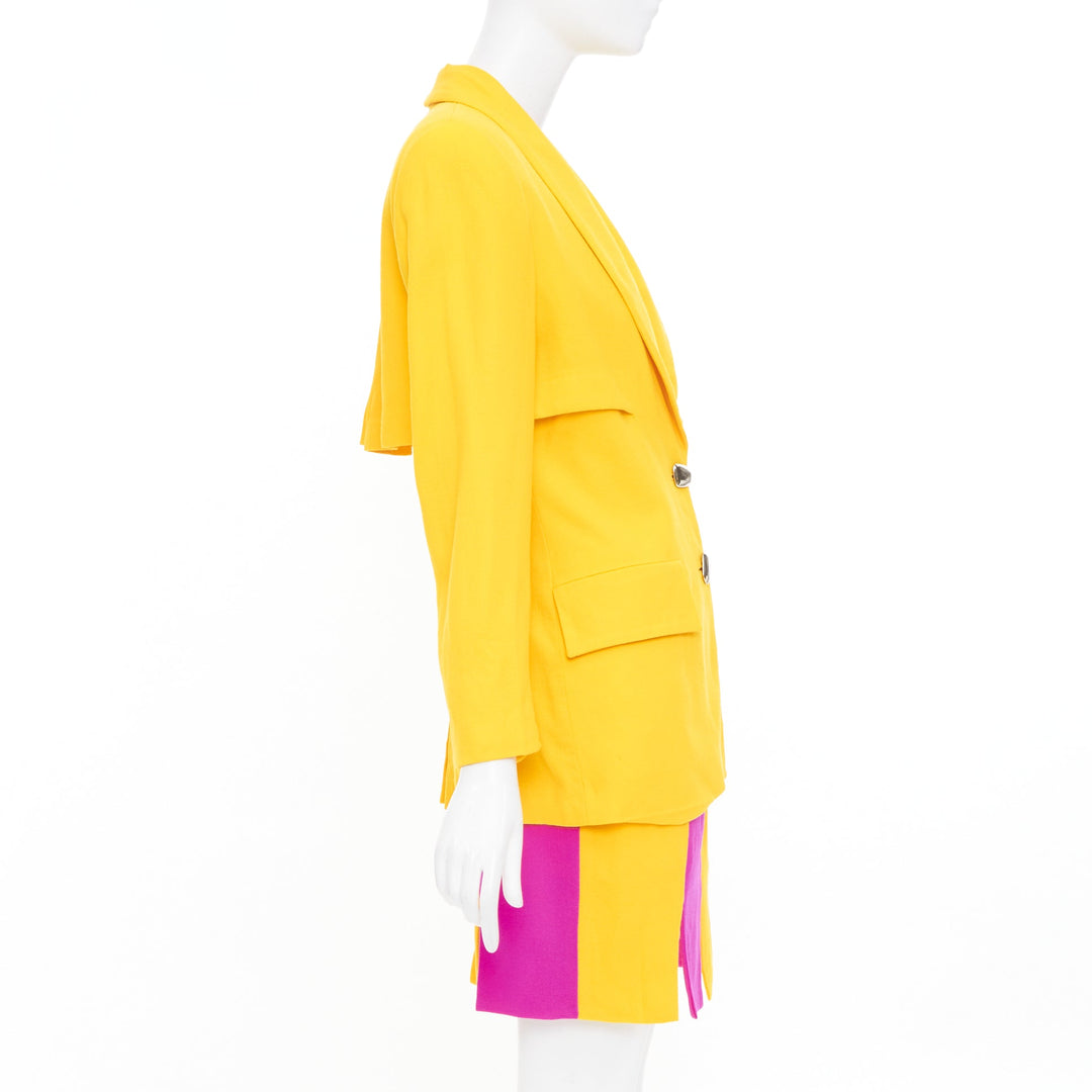 TAHARI Vintage yellow fuchsia block tiered blazer skirt suit set US 6 M
