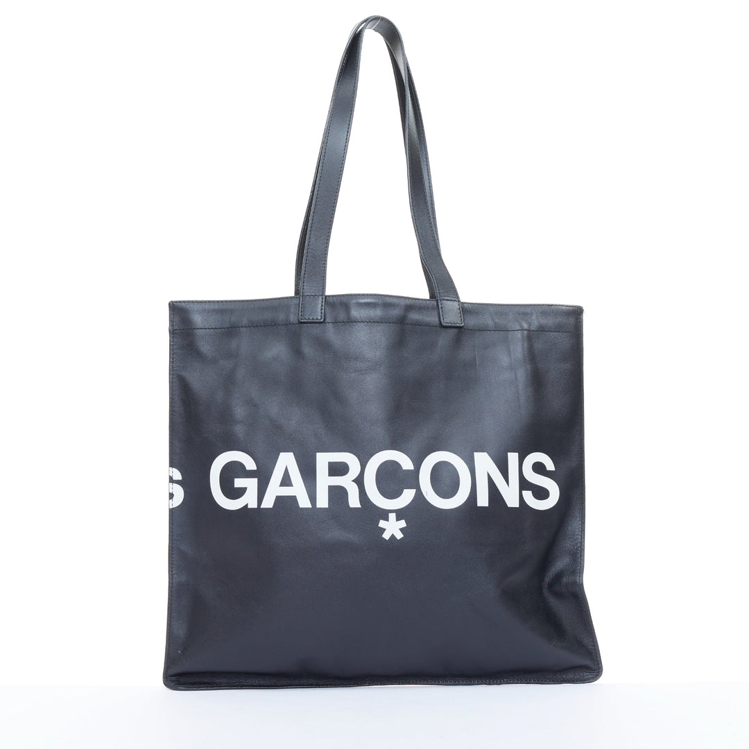 COMME DES GARCONS Huge Logo black calfskin leather print shopper tote bag