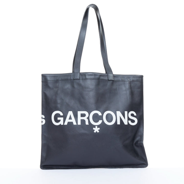 COMME DES GARCONS Huge Logo black calfskin leather print shopper tote bag