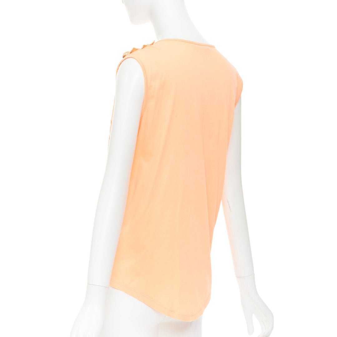 BALMAIN peach pink gold foil logo buttons shoulder sleeveless tshirt FR36 S
