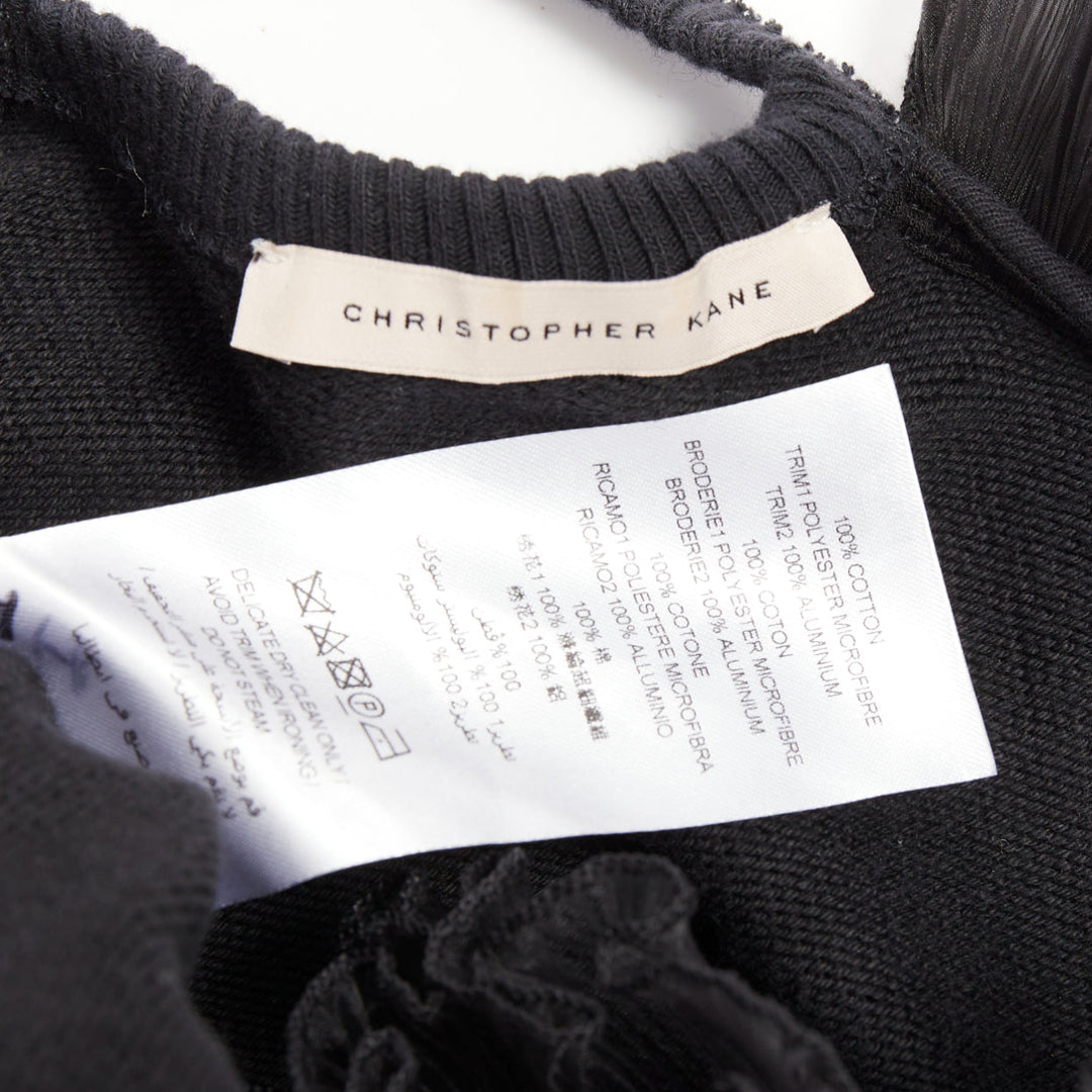 CHRISTOPHER KANE black cotton ruffle frill cut out shoulder studded sweatshirt S