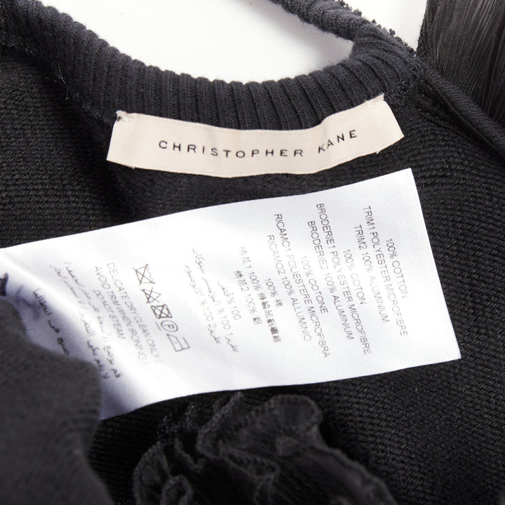 CHRISTOPHER KANE black cotton ruffle frill cut out shoulder studded sweatshirt S