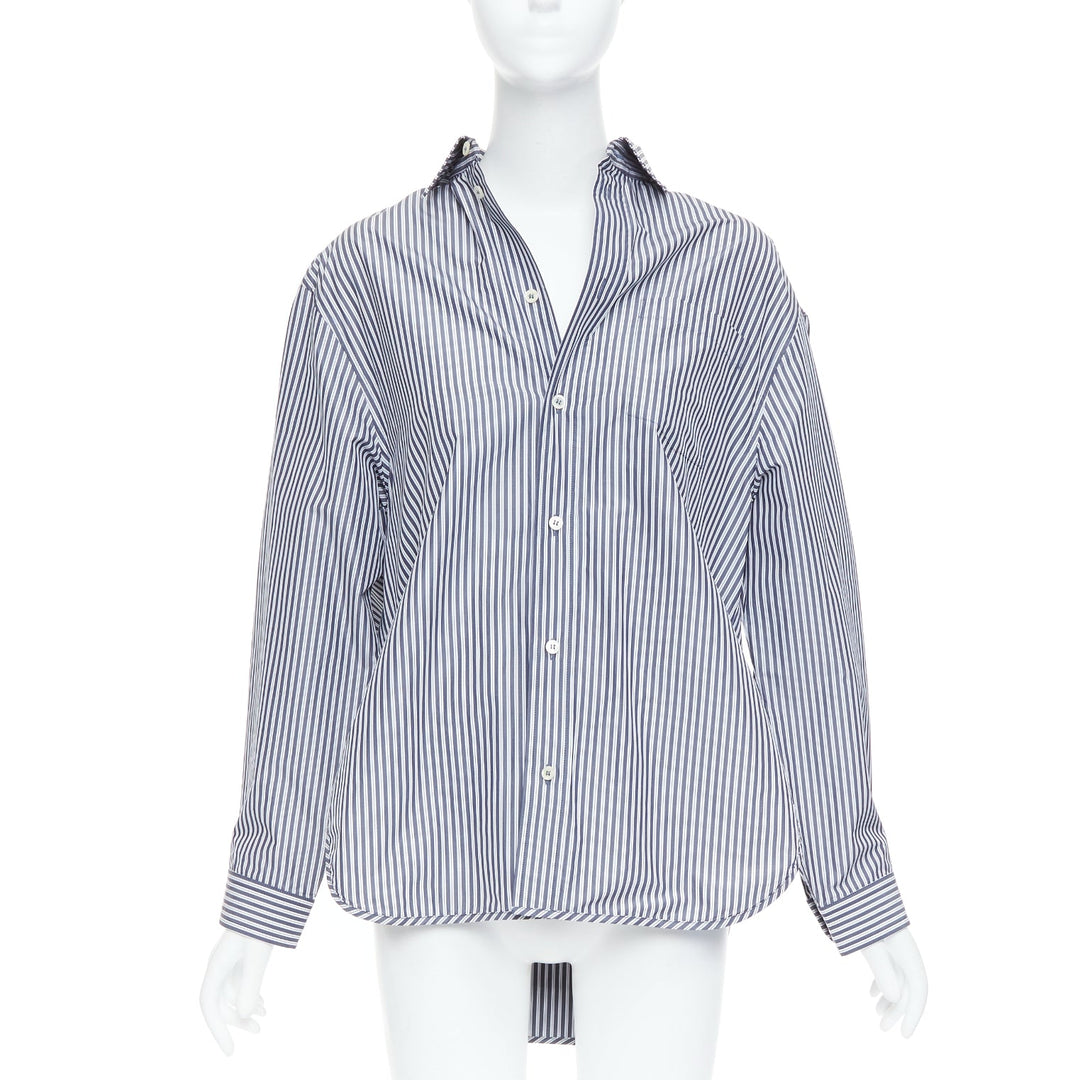 BALENCIAGA Demna 2016 grey cream striped 3D drop back shirt FR34 XS