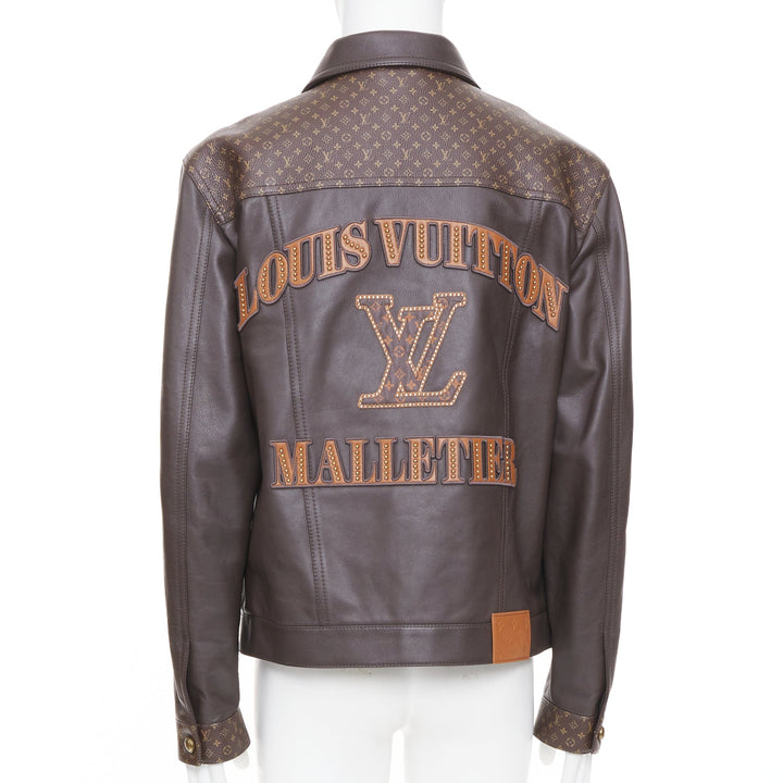 LOUIS VUITTON 2025 Runway Embellished Leather Trucker monogram jacket FR46 XS
