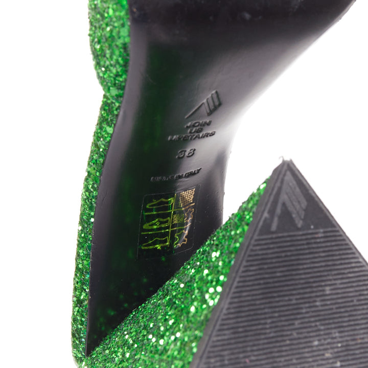 THE ATTICO Devon green apple glitter square open toe architectural mules EU38