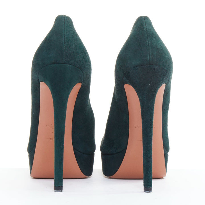 ALAIA forest green suede almond toe platform pumps EU37.5