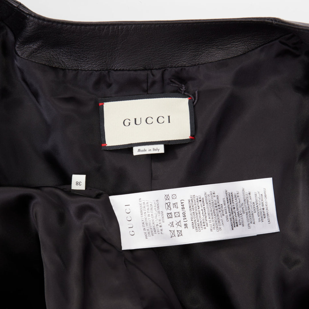 GUCCI 2019 Interlocking G Patch lambskin multi plaid tweed sleeve jacket IT38 S