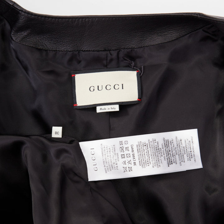 GUCCI 2019 Interlocking G Patch lambskin multi plaid tweed sleeve jacket IT38 S