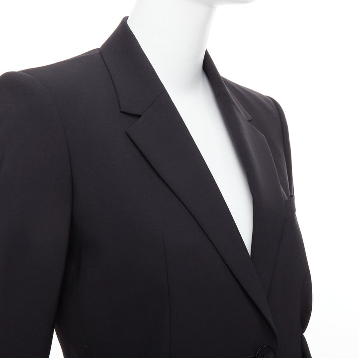 THEORY black virgin wool blend cascade drape pleated side blazer US2 S