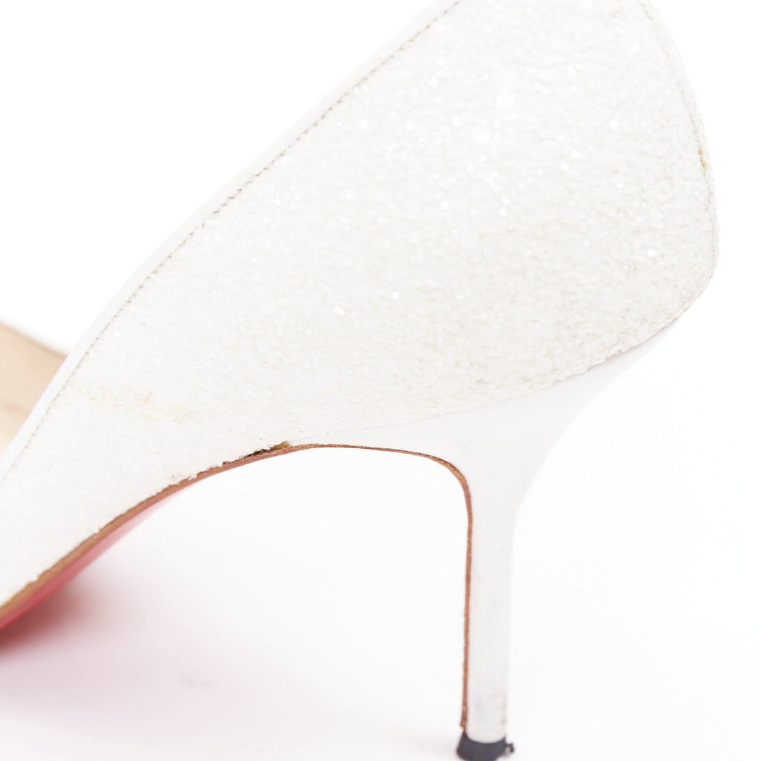 CHRISTIAN LOUBOUTIN pearl white course glitter pointy toes stiletto pumps EU37