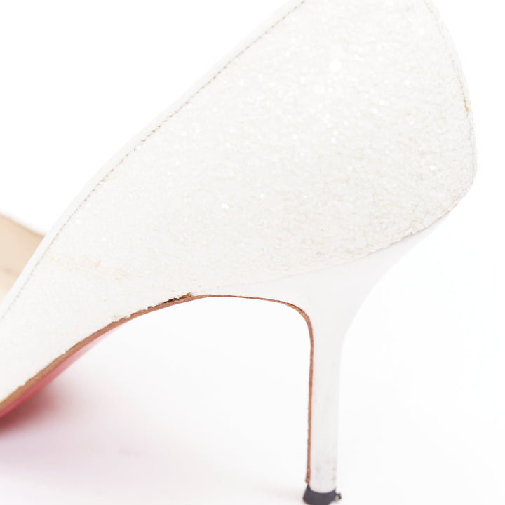 CHRISTIAN LOUBOUTIN pearl white course glitter pointy toes stiletto pumps EU37