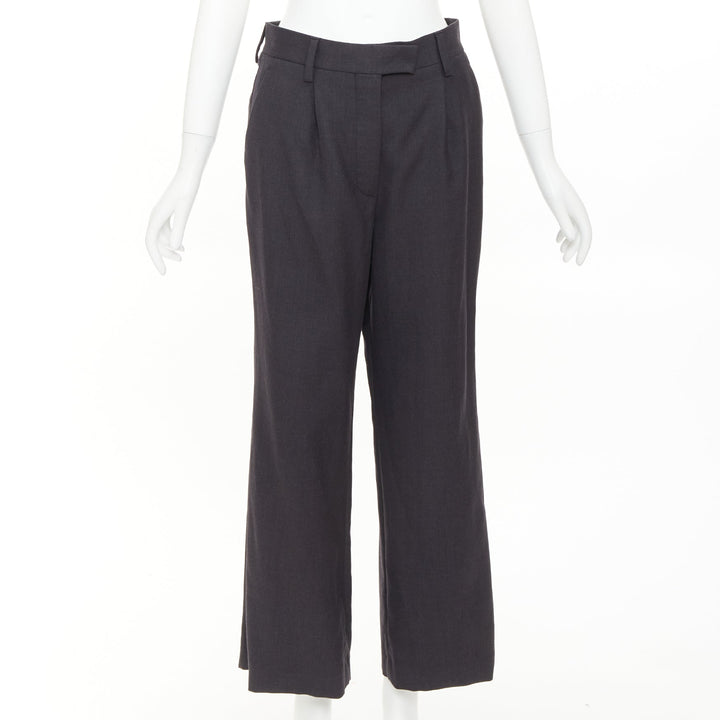 PRADA 2022 dark grey virgin wool pleated wide leg cropped pants IT38 XS