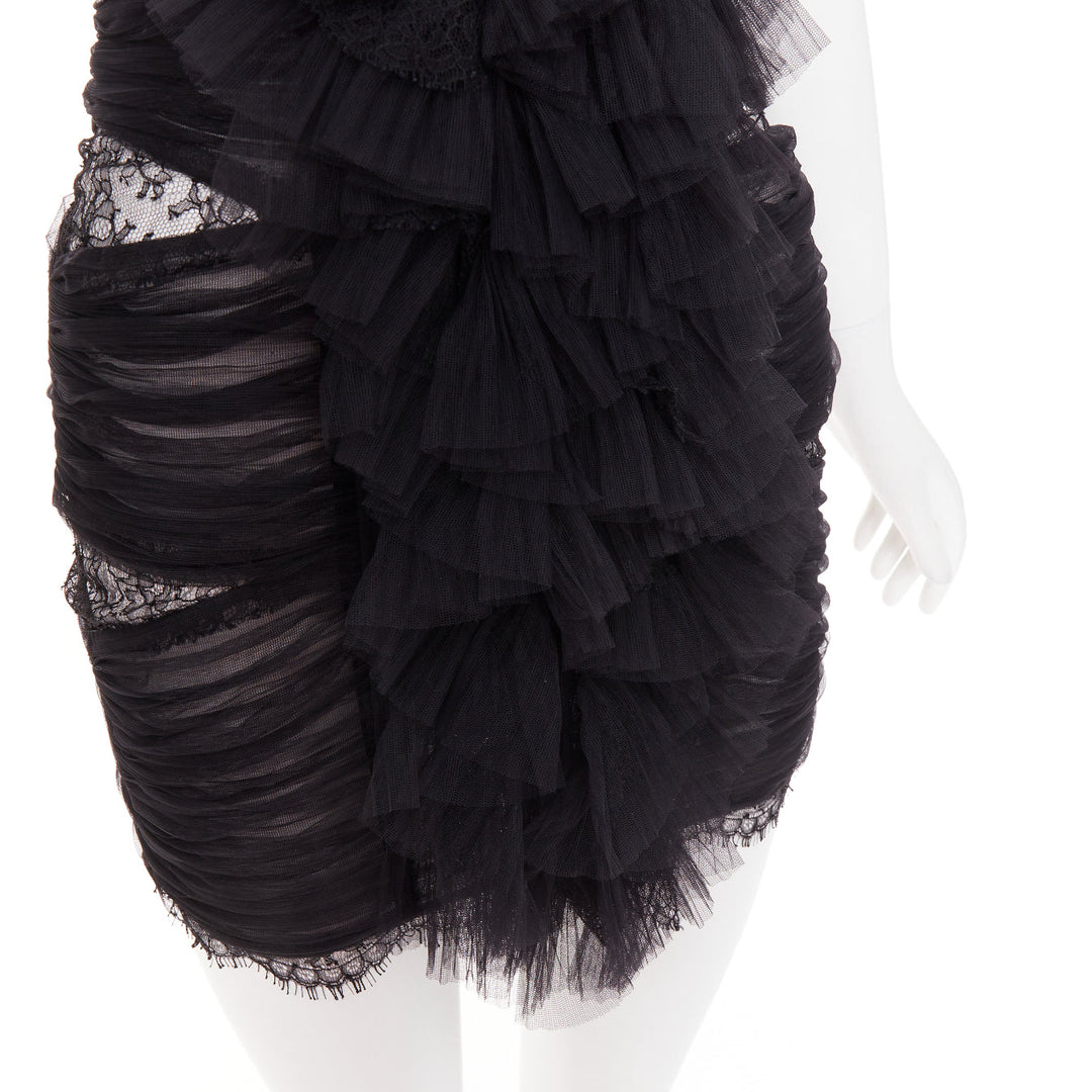 rare ALEXANDRE VAUTHIER COUTURE AW2022 Runway Lognon pleated lace ruffle dress
