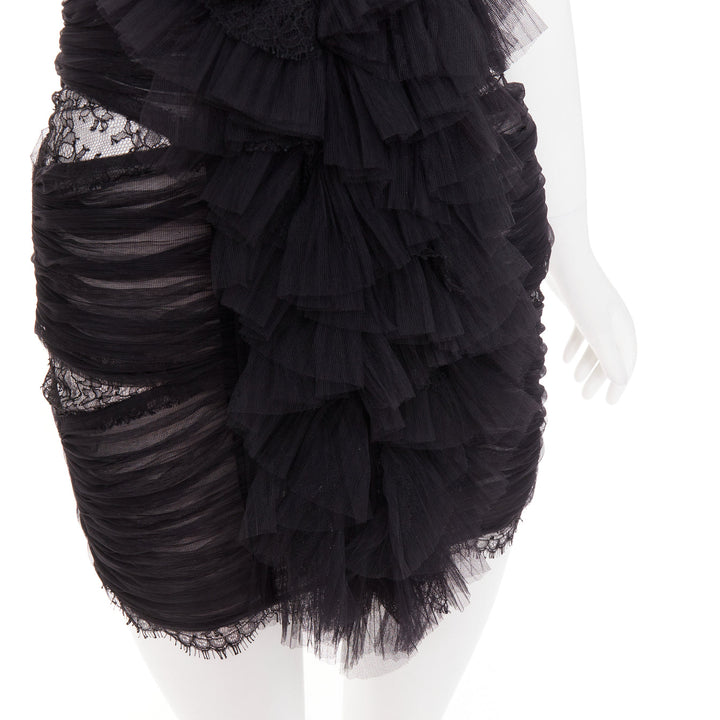 rare ALEXANDRE VAUTHIER COUTURE AW2022 Runway Lognon pleated lace ruffle dress