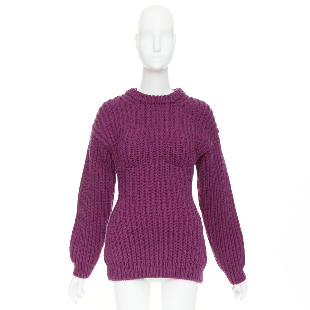 PRADA 2021 Runway purple Shetland wool built in bra corset bust sweater IT38 XS