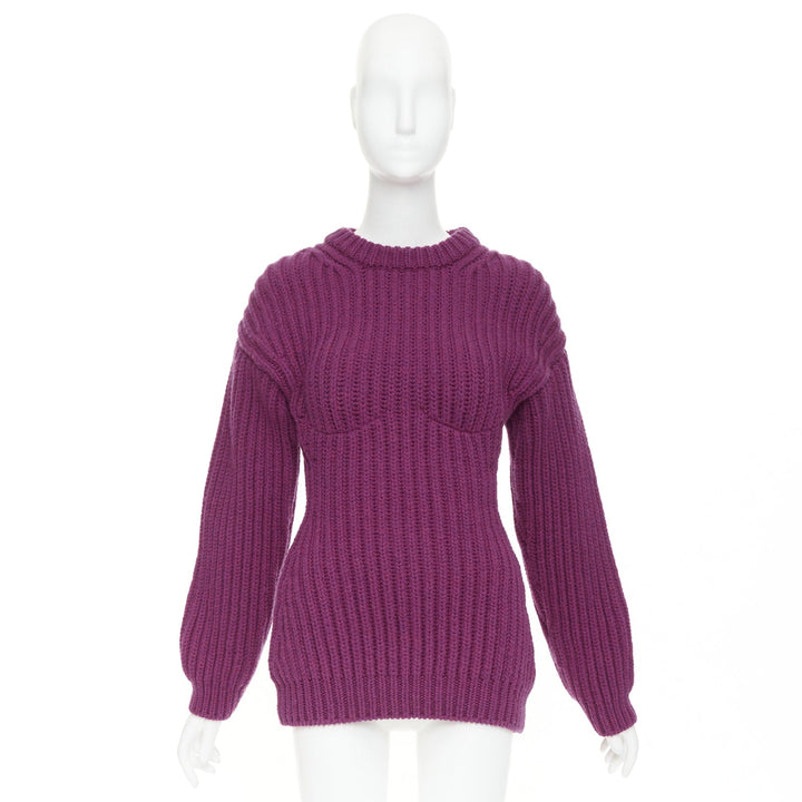PRADA 2021 Runway purple Shetland wool built in bra corset bust sweater IT38 XS