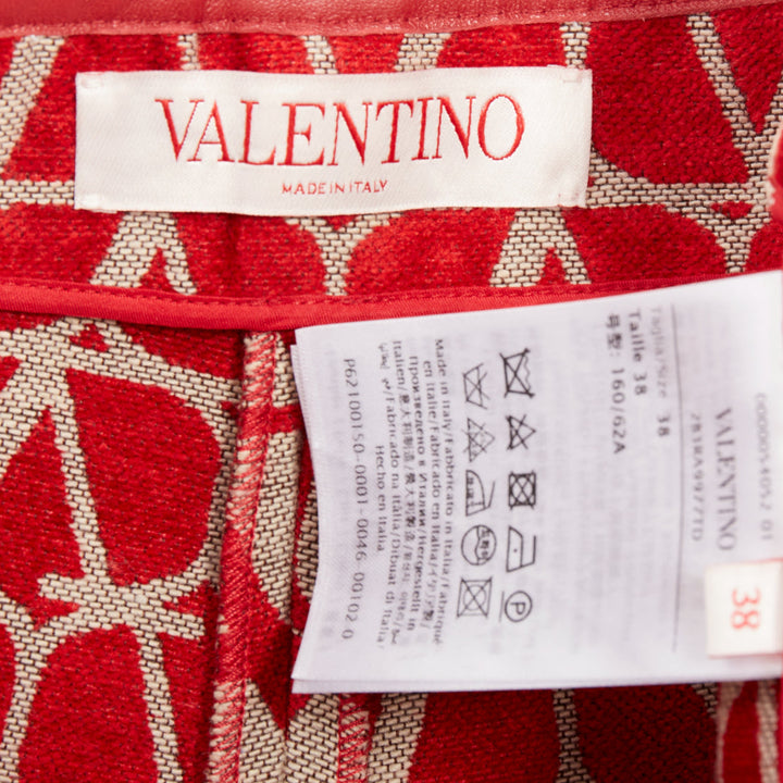VALENTINO Toile Iconographe red beige logo leather trim mini skort IT38 XS