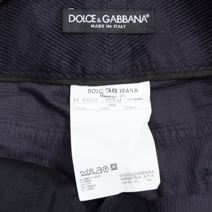 DOLCE GABBANA black corduroy DG logo button flared pants IT38 XS