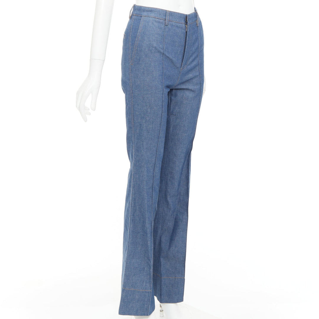 SAINT LAURENT 2022 blue pleated front high waist flare leg jeans FR34 XS