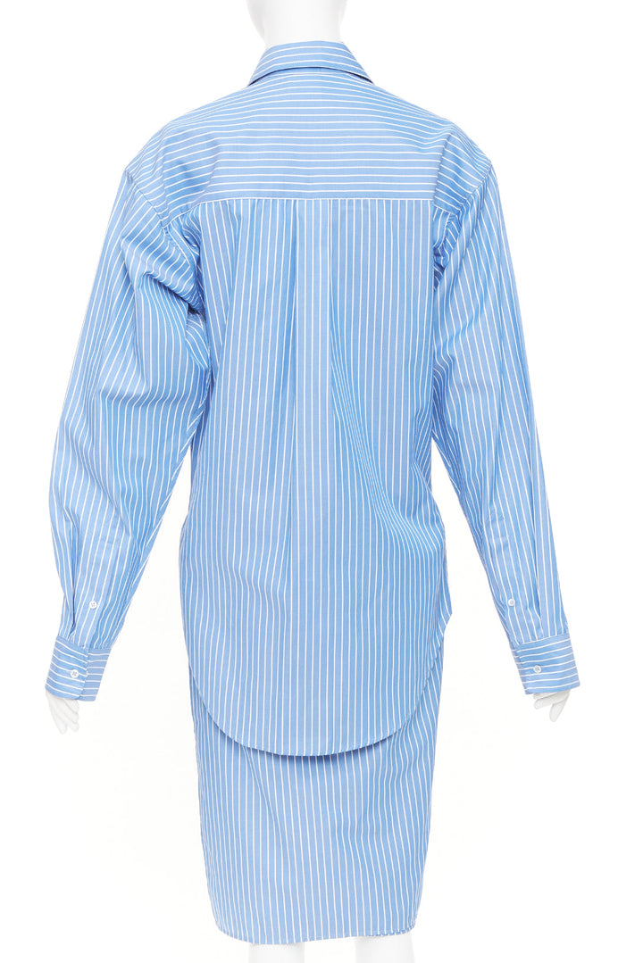 VETEMENTS 2016 Runway blue white striped cotton blend asymmetric shirt dress S