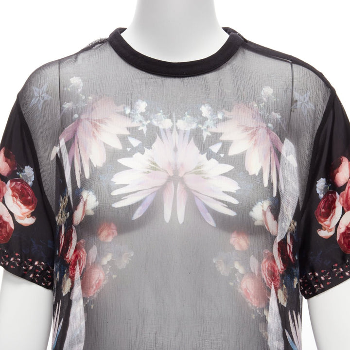 GIVENCHY RICCARDO TISCI red black floral sheer romantic goth tshirt FR34 XS