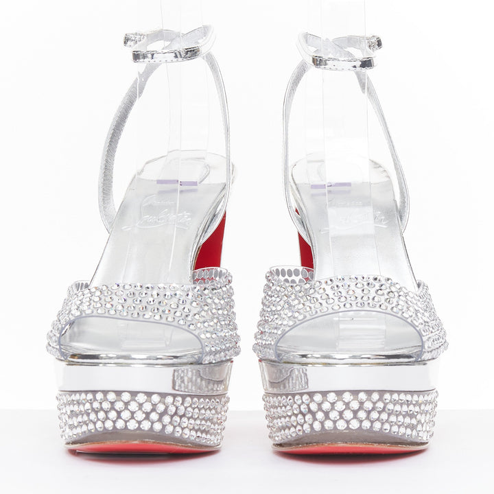 CHRISTIAN LOUBOUTIN Bridal Cassandrissima Alta 130 crystal silver platform EU36