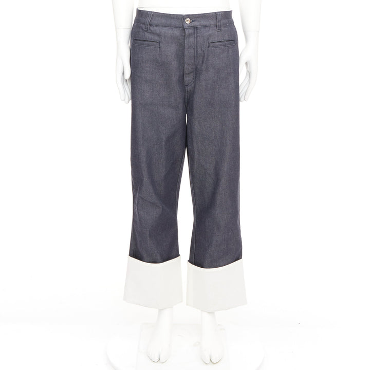 LOEWE 2018 Runway blue denim contrast white cuff turn up fisherman jeans IT50 L