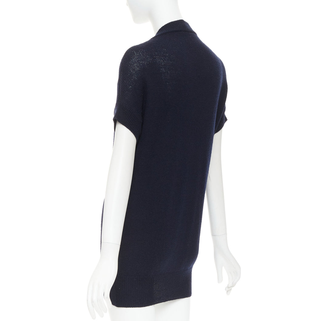 PRADA 100% virgin wool navy blue short sleeve snap button V-neck cardigan IT40 S